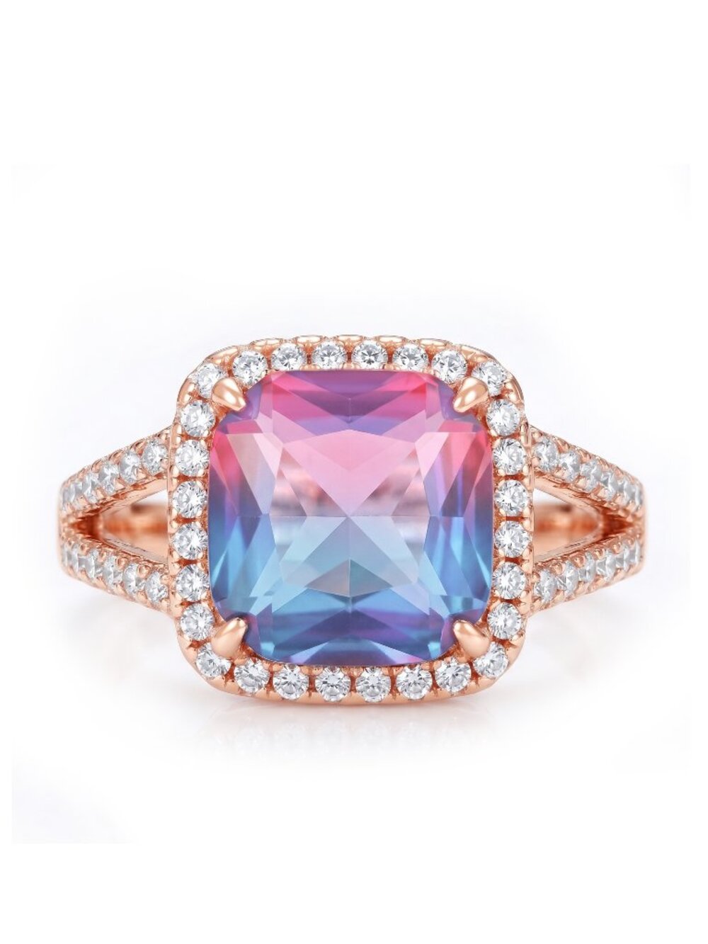 Rose Gold Ring, pink and blue tourmarine gemstone, 925 Sterling Silver